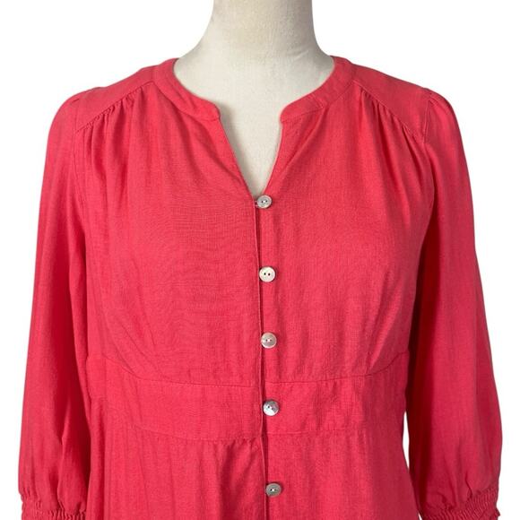 J.Jill Dress A-line Size XS V-Neck Button Front Linen Blend Coral Pink Women’s - Picture 4 of 11